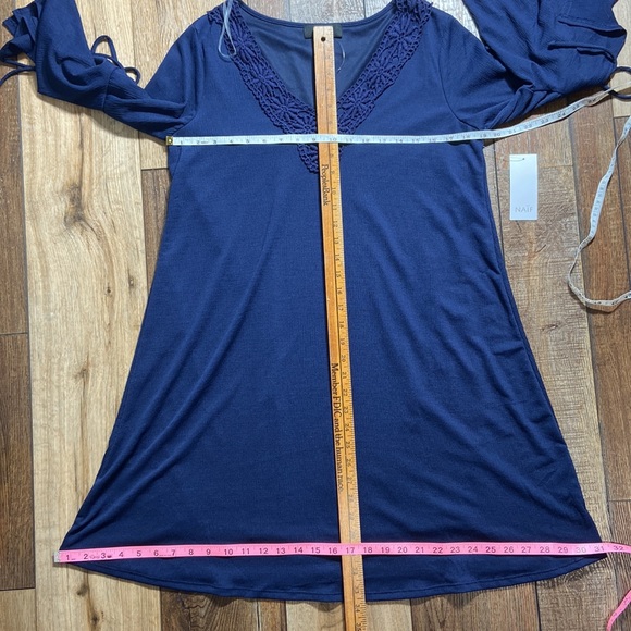 Naif Navy Blue Bell Sleeve Midi Swing Dress New Size M - Picture 7 of 9